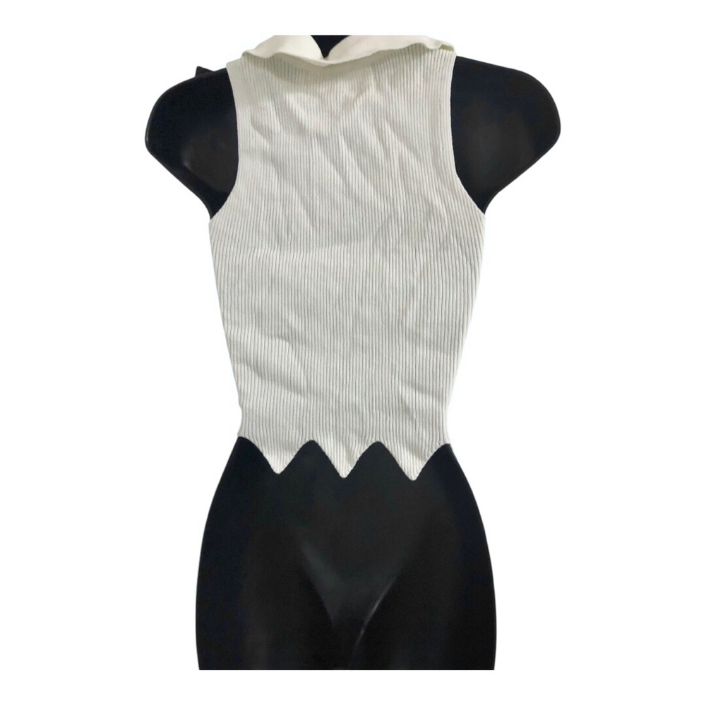 white cz diamond rhinestone heart shape scallop hem crop knit top size Small new - Picture 9 of 11